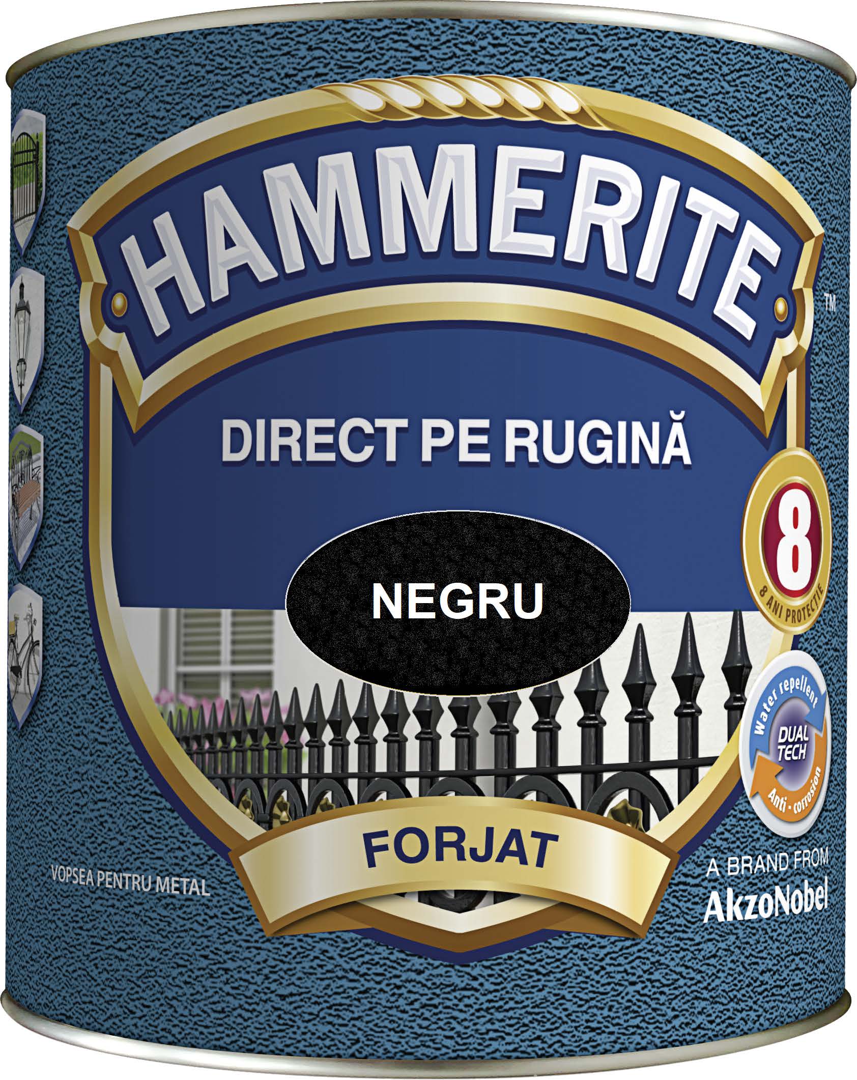 Email pentru metal fier forjat, interior/exterior, culoare argintiu, 2.5 L Hammerite