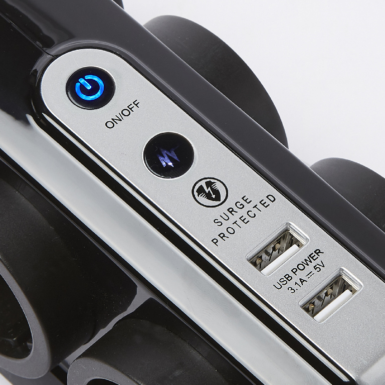 Prelungitor 6 prize, 2 porturi USB, negru, 16 A, 1.5 mmp x 2 m 