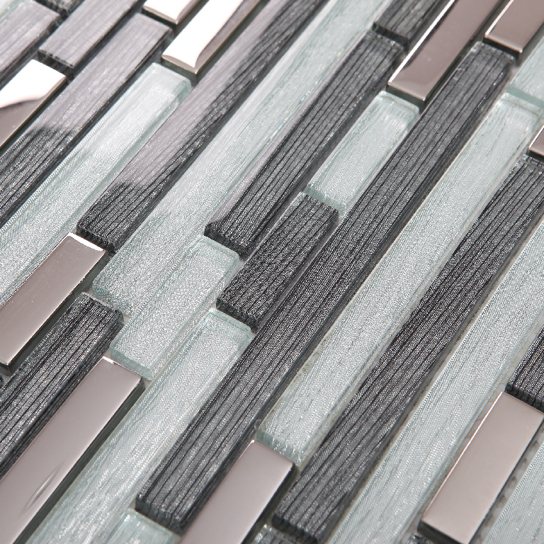 Mozaic interior, gri, sticla si otel inoxidabil, patrat, 30 x 30 cm x 8 mm  GoodHome Foxe