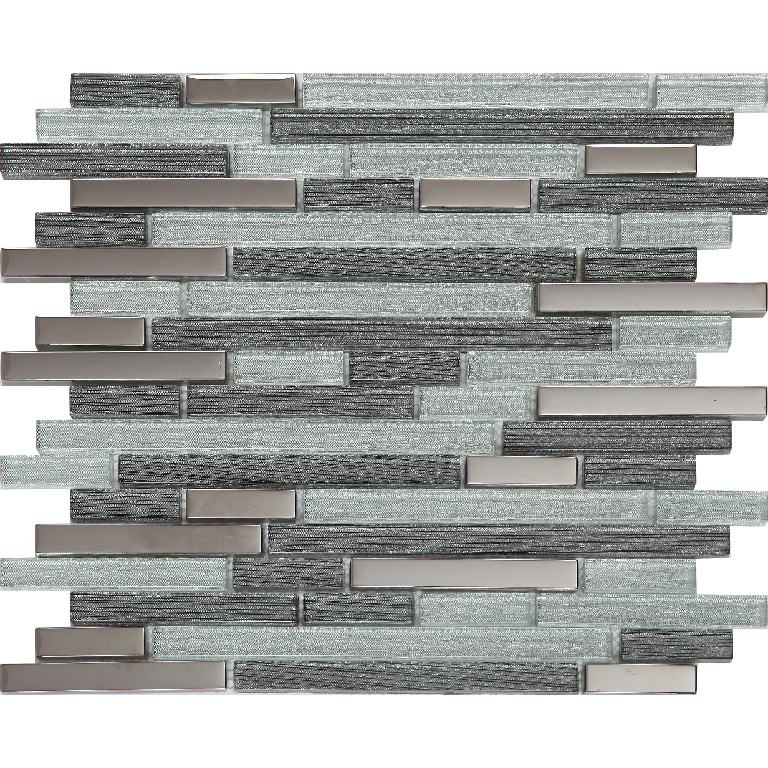 Mozaic interior, gri, sticla si otel inoxidabil, patrat, 30 x 30 cm x 8 mm  GoodHome Foxe