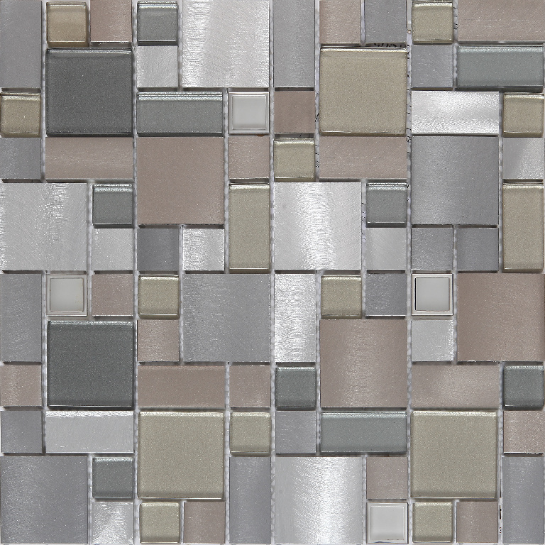 Mozaic interior, gri, aluminiu si sticla, patrat, 30 x 30 cm x 8 mm GoodHome Tourino