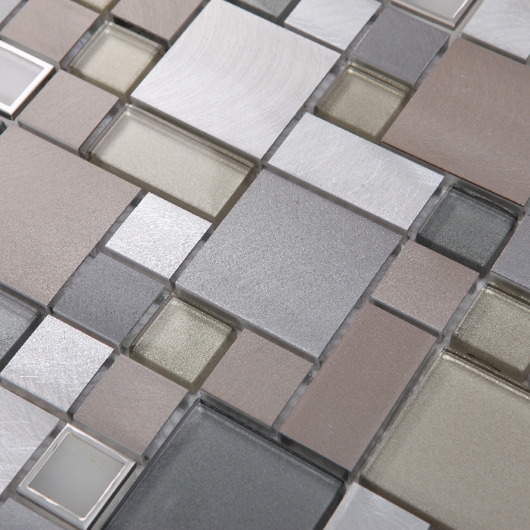 Mozaic interior, gri, aluminiu si sticla, patrat, 30 x 30 cm x 8 mm GoodHome Tourino