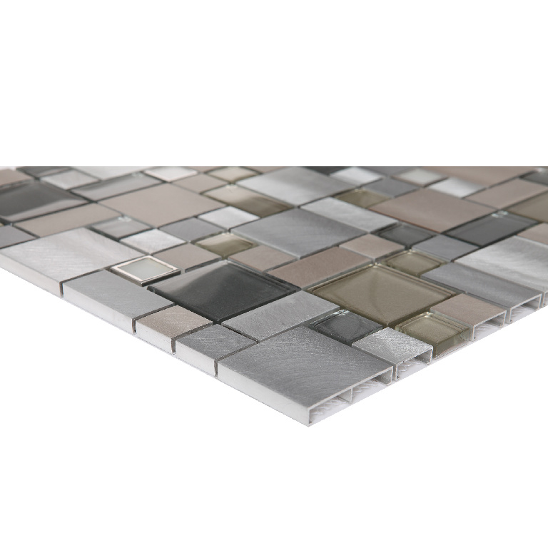 Mozaic interior, gri, aluminiu si sticla, patrat, 30 x 30 cm x 8 mm GoodHome Tourino