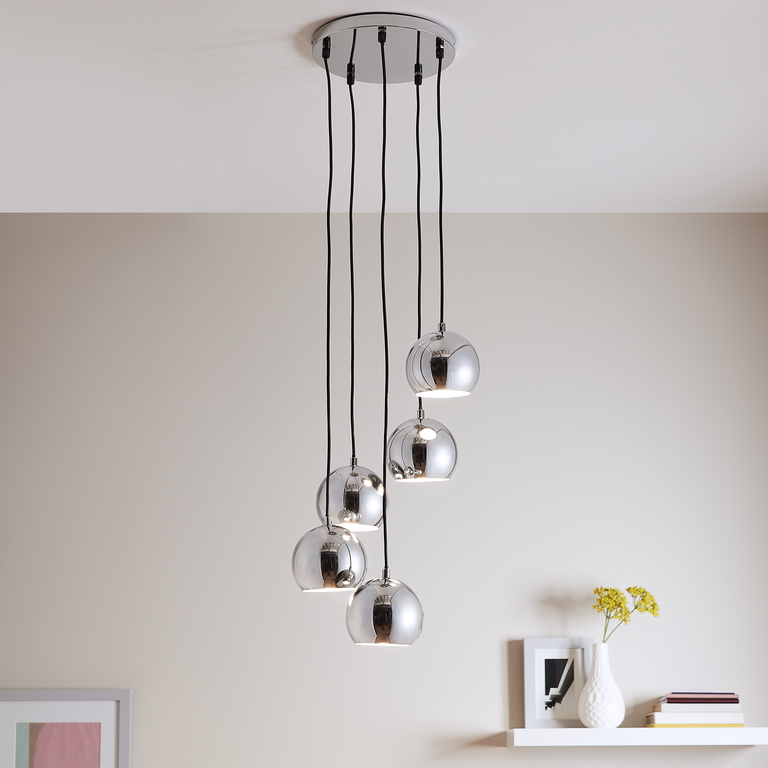 Lustra tip pendul, Argintiu, 28 W, 5 x E14 GoodHome Roccheta