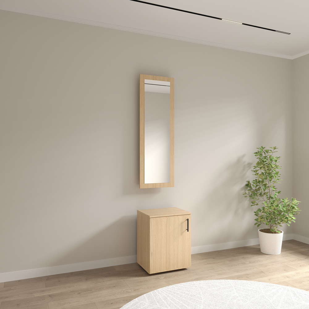 Pantofar cu oglinda Vicenza, PAL, 45 x 35 x 200 cm, stejar