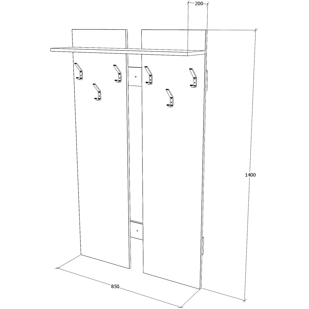 Cuier Vicenza, PAL, 85 x 20 x 140 cm, stejar