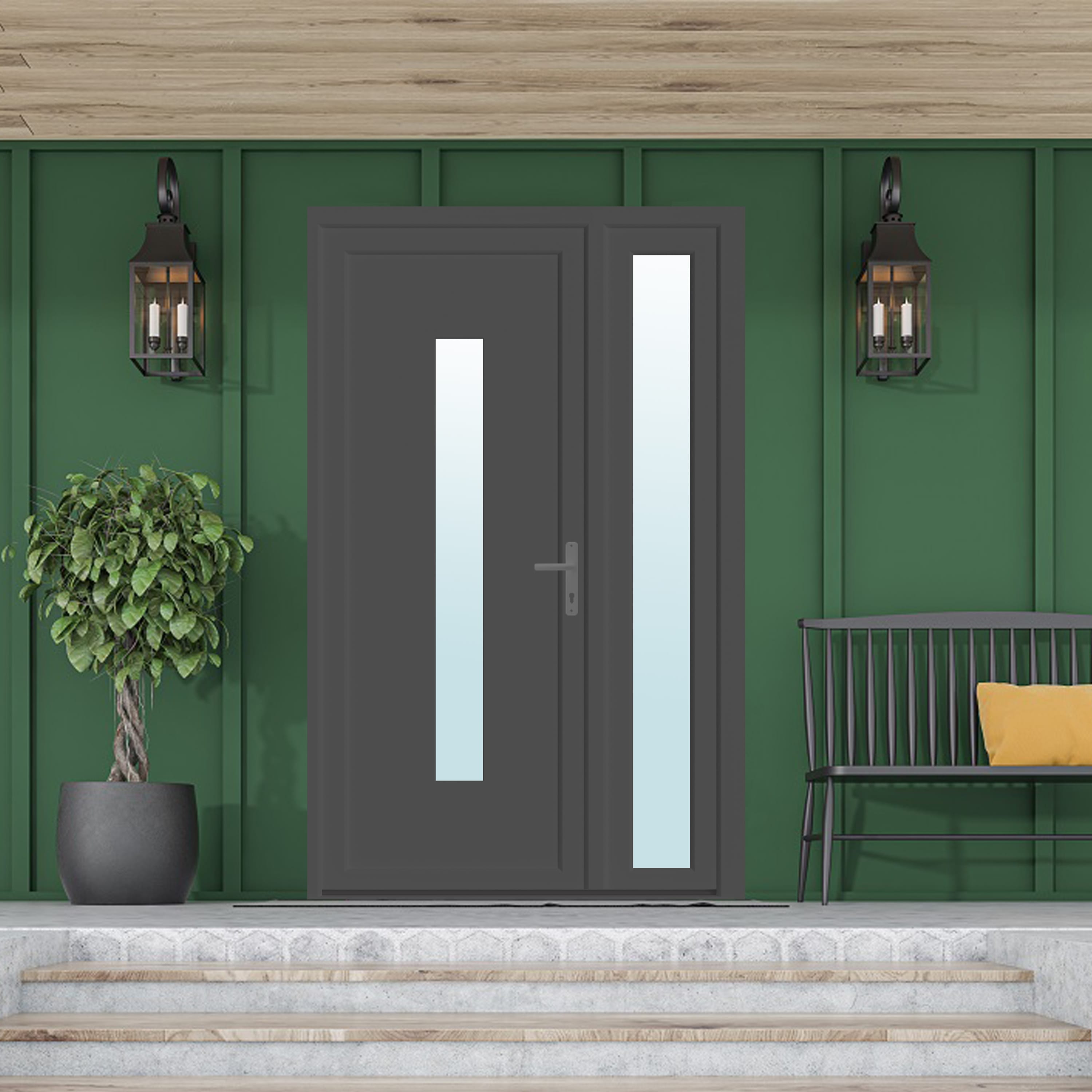 Usa exterior, cu geam, stanga, PVC, 120 x 205 cm, antracit