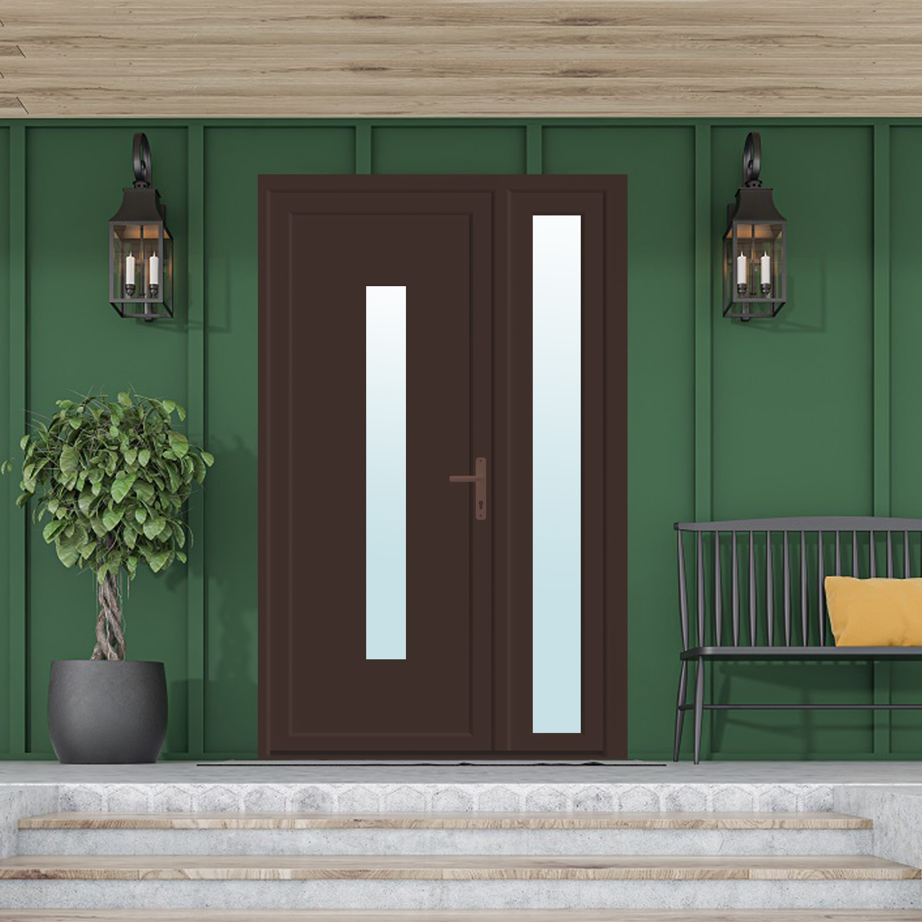 Usa exterior, cu geam, stanga, PVC, 120 x 205 cm, nuc