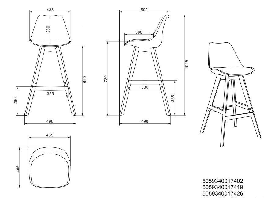 Scaun bar GoodHome Pitaya, 43.5 x 50.5 x 100.5 cm, gri deschis