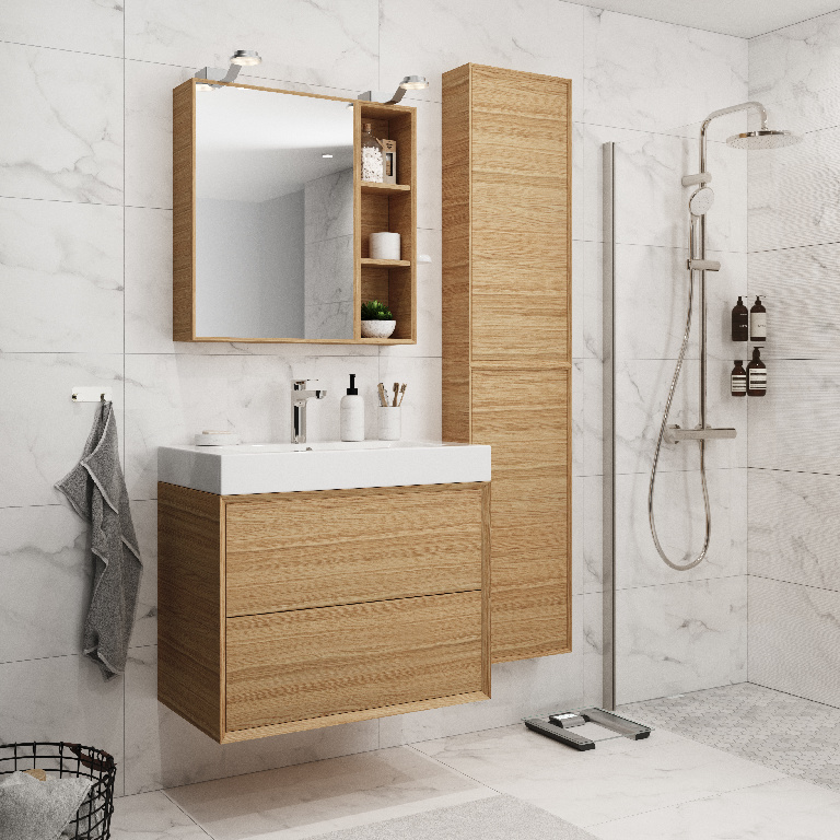 Masca lavoar GoodHome Avela, suspendata, 80 x 45 x 60 cm, stejar