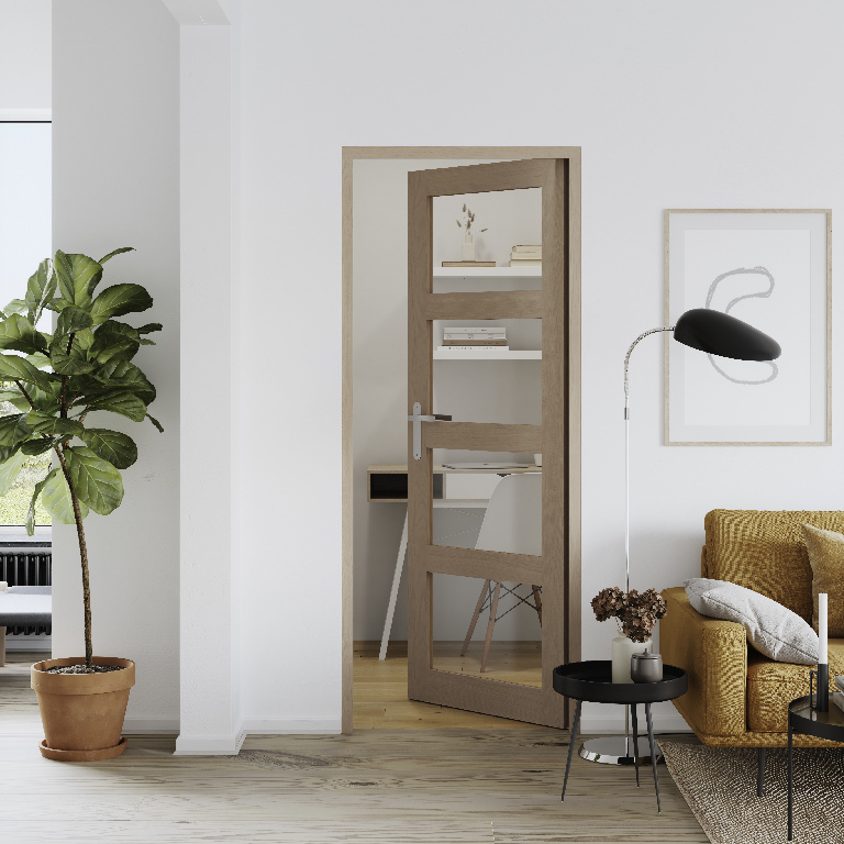 Usa interior GOODHOME Connemara, cu geam, dreapta, MDF, 68 x 203 cm, maro