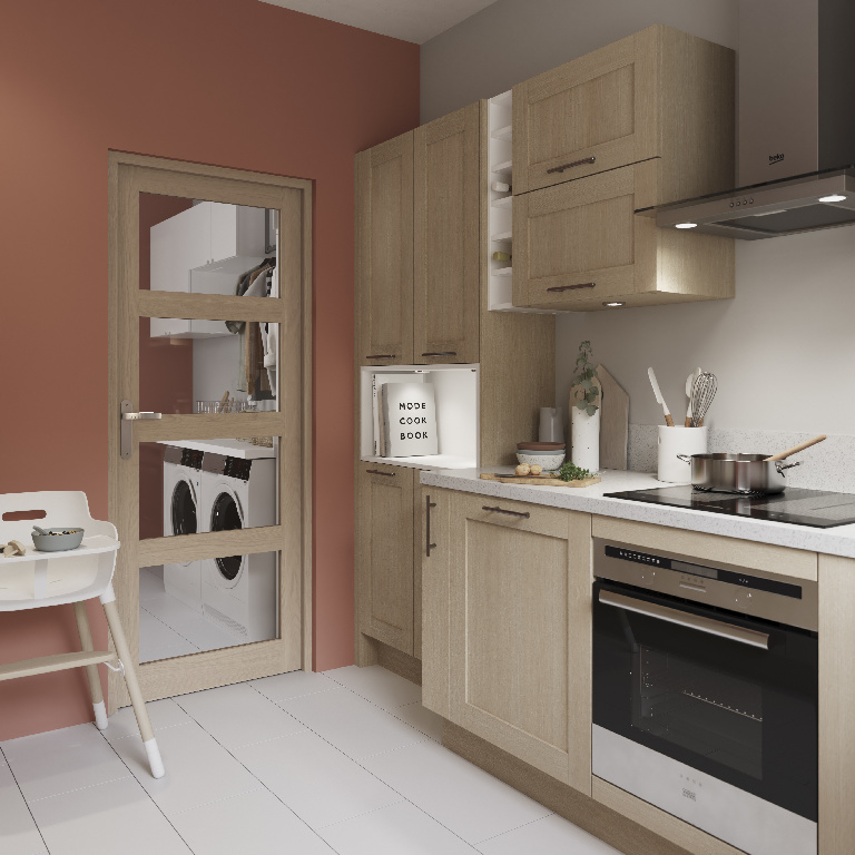 Usa interior GOODHOME Connemara, cu geam, dreapta, MDF, 78 x 203 cm, maro