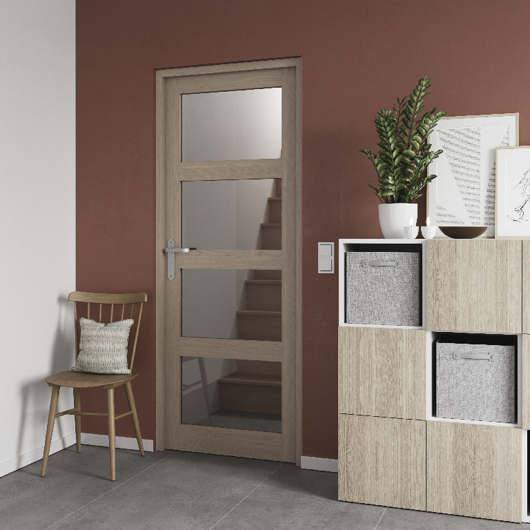 Usa interior GOODHOME Connemara, cu geam, dreapta, MDF, 78 x 203 cm, maro