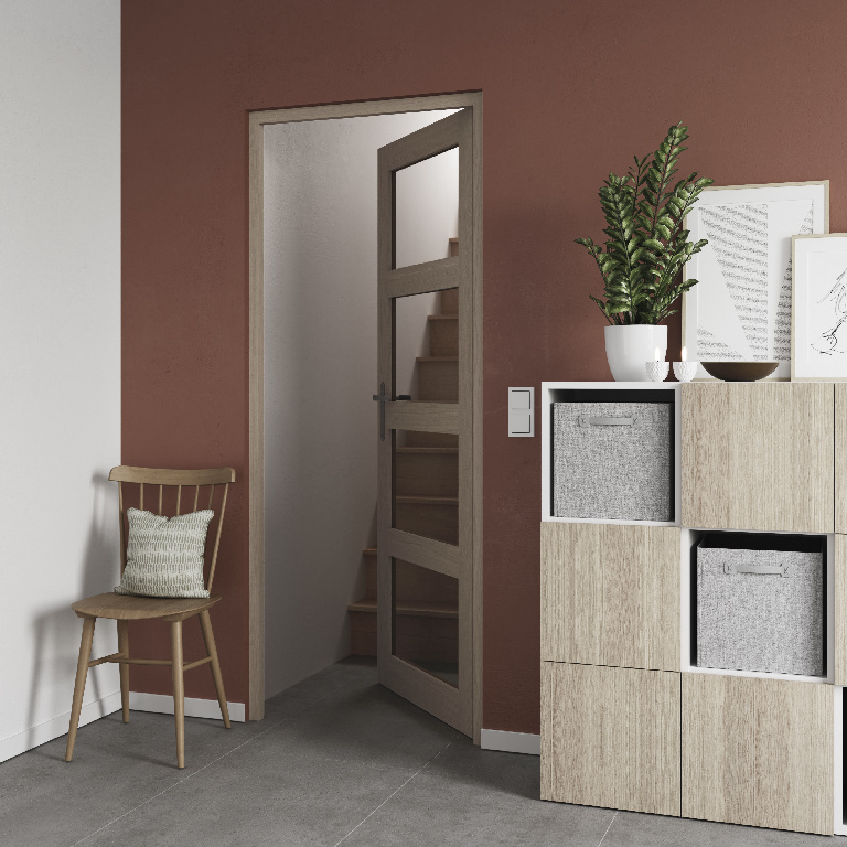 Usa interior GOODHOME Connemara, cu geam, dreapta, MDF, 78 x 203 cm, maro