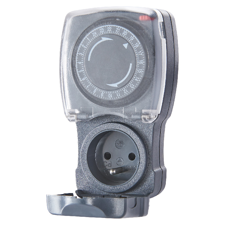 Priza programabila pentru exterior, 24h, 16A, IP44, ABS, negru