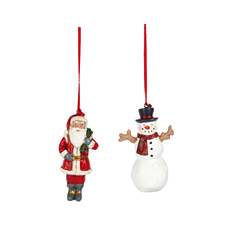Set 2 decoratiuni Mos Craciun si Om de Zapada, textil si plastic, multicolor