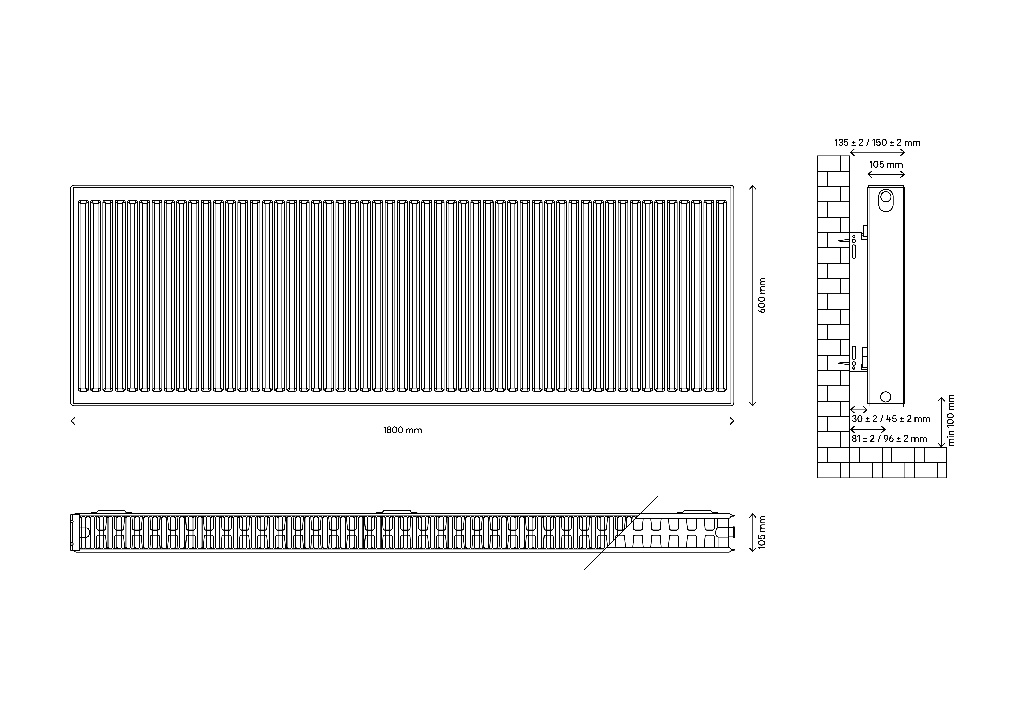 Radiator GOODHOME C22, 2000 W, de perete, 1800x600 mm, alb