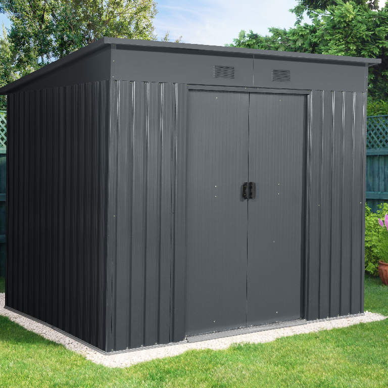 Casuta gradina GoodHome Basic, metal, 224 x 181x 177-199 cm, 4.5 m2, gri
