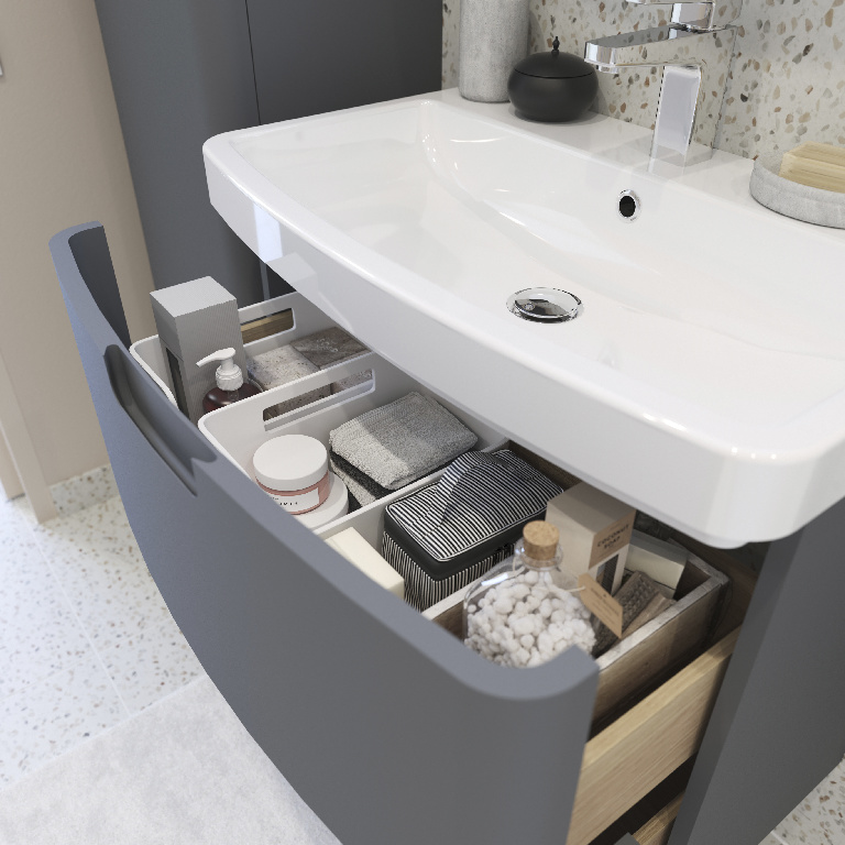 Masca pentru lavoar GOODHOME Himalia, 70 x 60 x 45 cm, PAL si MDF, gri mat