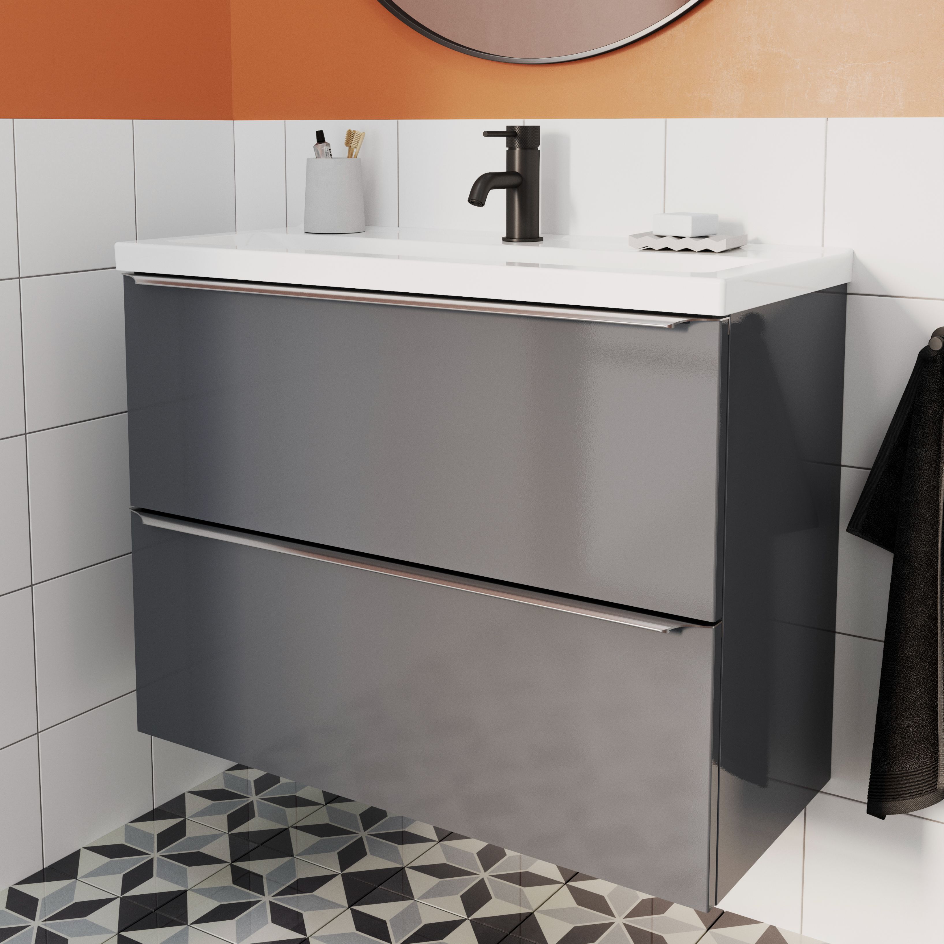 Masca lavoar GoodHome Imandra, suspendata, 80 x 36 x 60 cm, gri