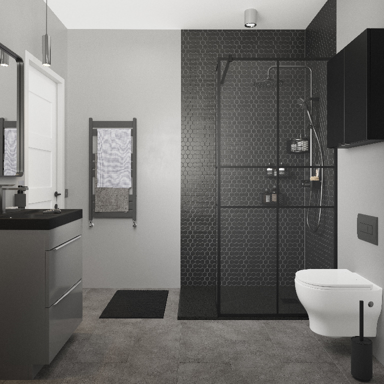 Cadita de dus dreptunghiulara GOODHOME Douro, antiderapanta, 80 x 120 x 2.8 cm, rasina compozita, negru