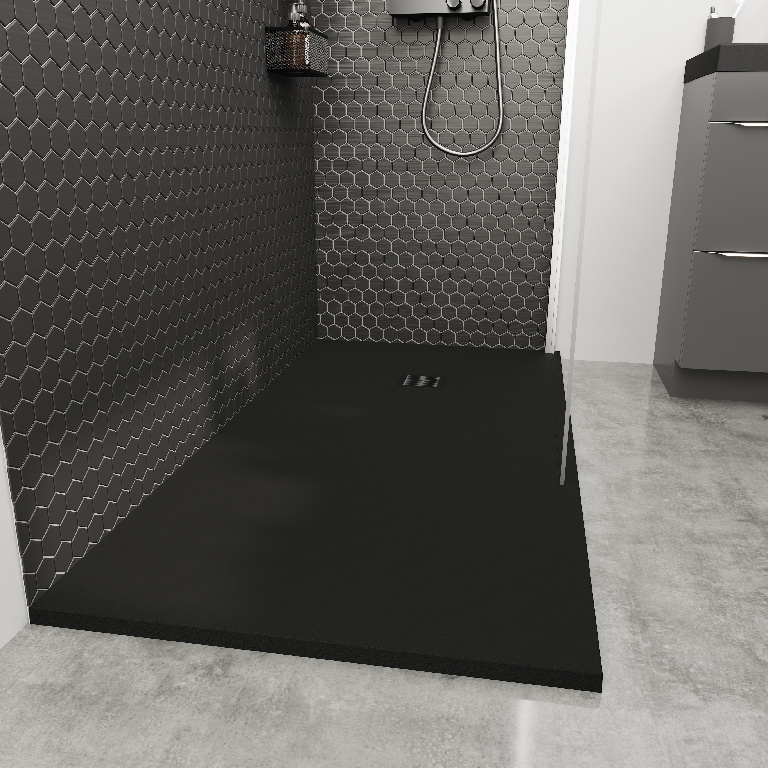 Cadita de dus dreptunghiulara GOODHOME Douro, antiderapanta, 80 x 120 x 2.8 cm, rasina compozita, negru