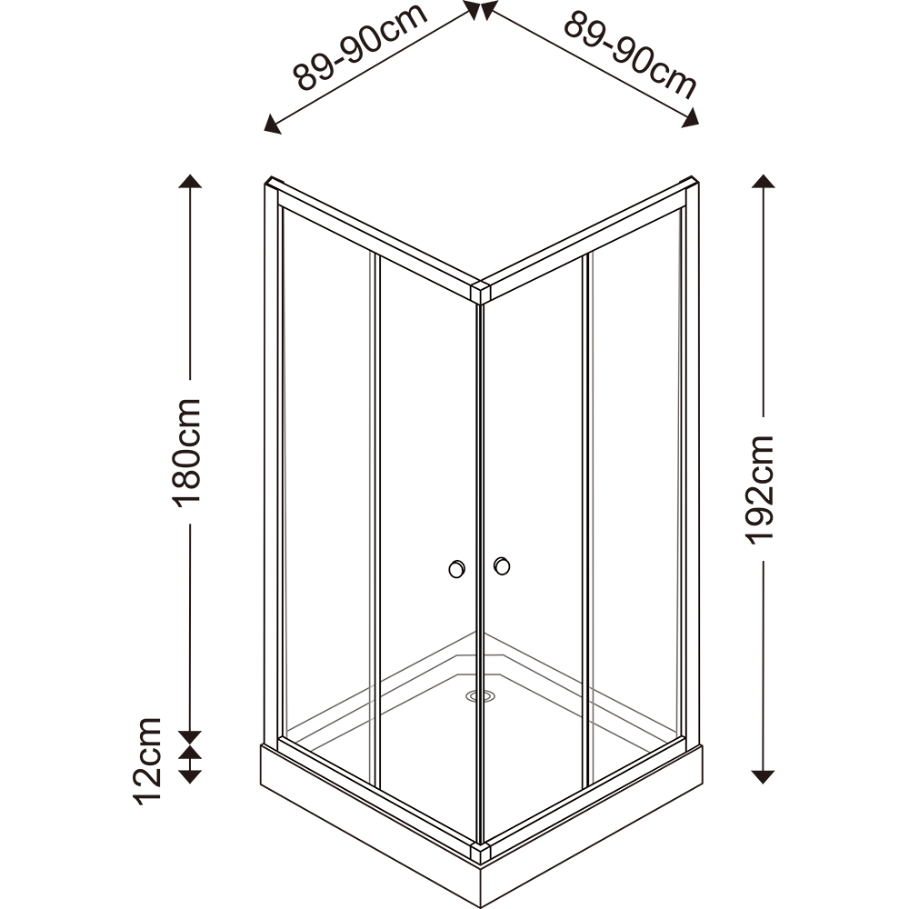 Cabina dus standard Arkell, patrata, 90 x 90 x 192 cm, sticla securizata 4mm, profil crom