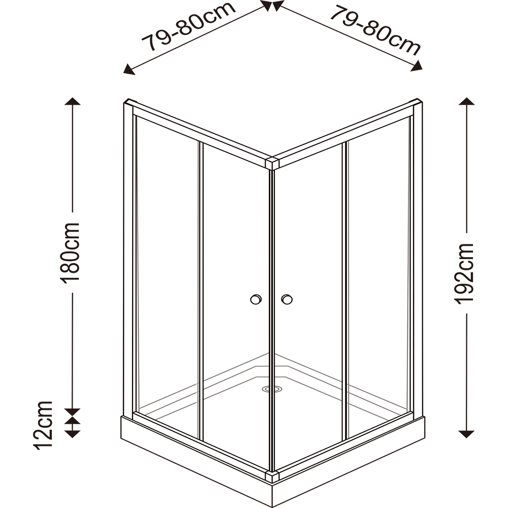 Cabina dus standard Arkell, patrata, 80 x 80 x 192 cm, sticla securizata 4mm, profil crom
