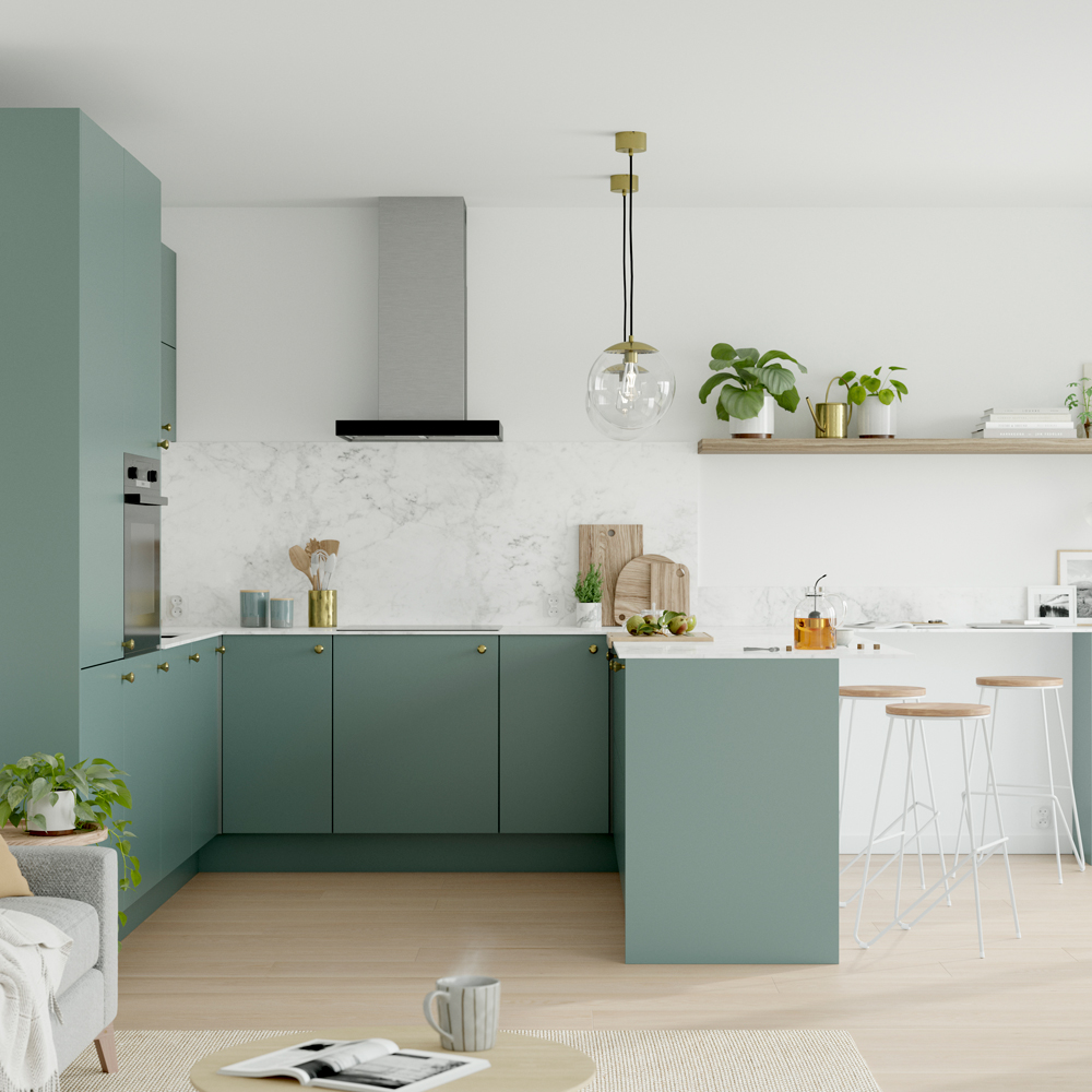 Front usa 3 sertare GOODHOME Stevia, PAL si MDF, 60 x 71.5 x 1.8 cm, verde