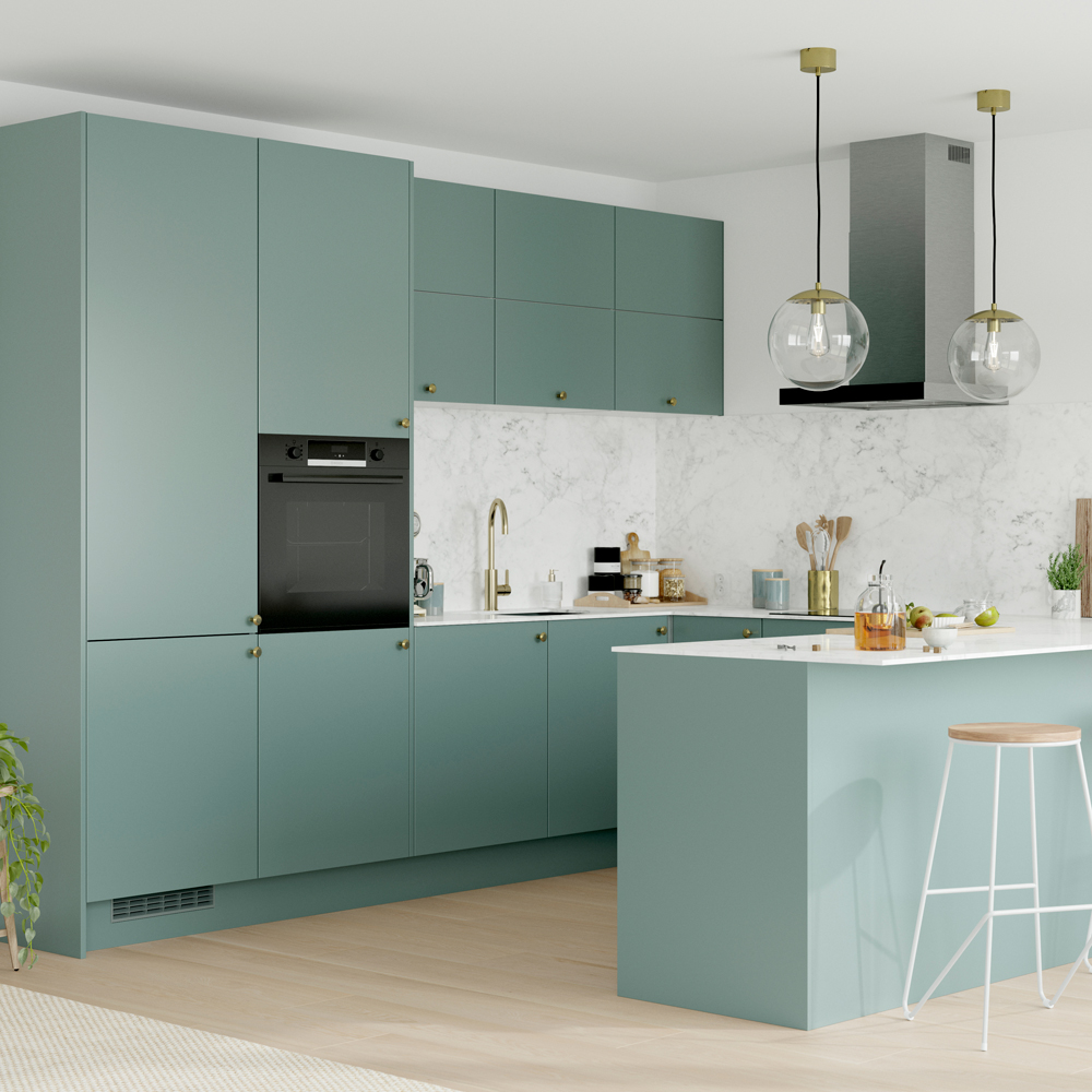 Front usa 3 sertare GOODHOME Stevia, PAL si MDF, 60 x 71.5 x 1.8 cm, verde