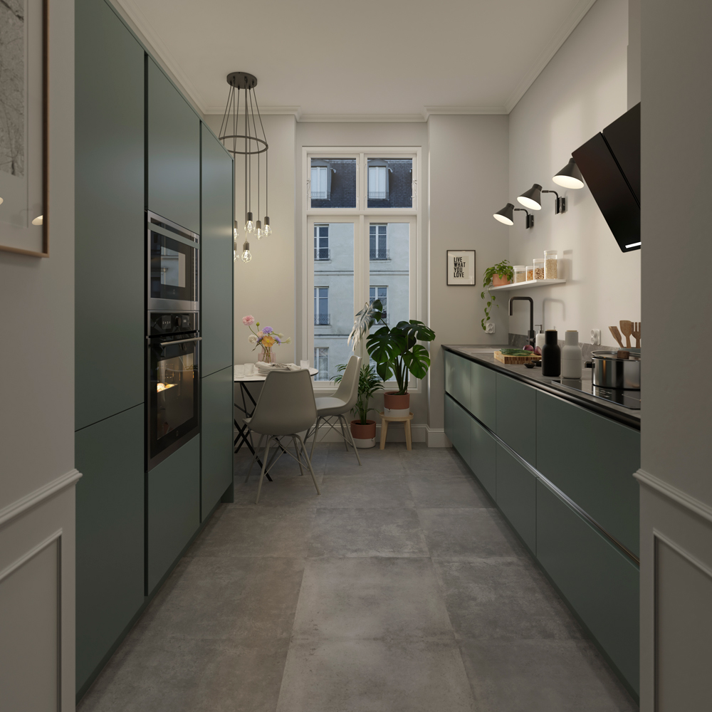 Front usa 3 sertare GOODHOME Stevia, PAL si MDF, 60 x 71.5 x 1.8 cm, verde