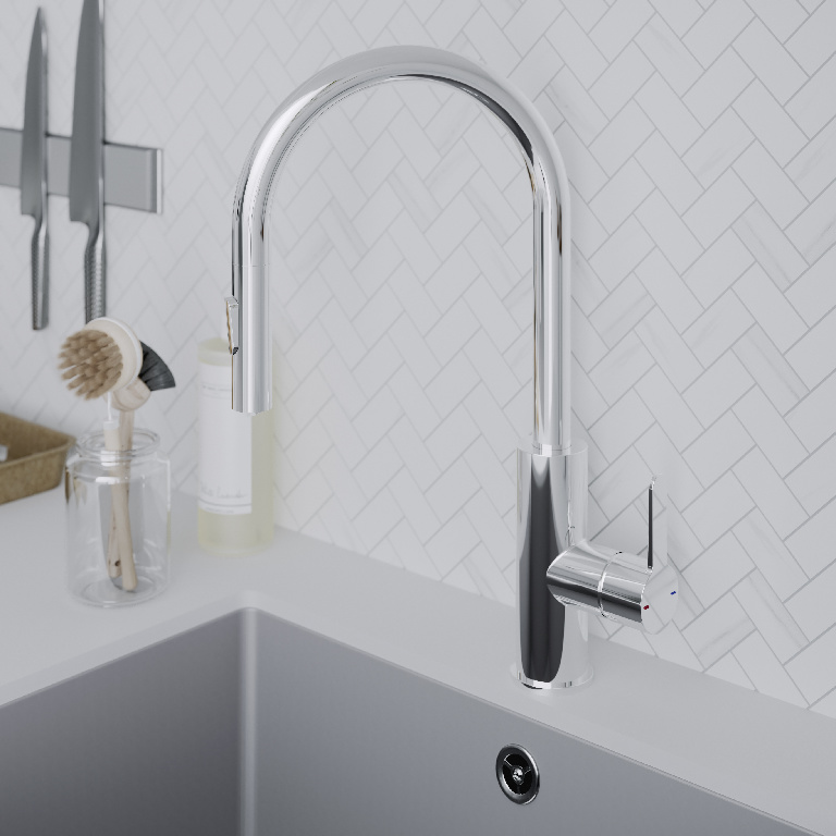 Baterie bucatarie GoodHome Zanthe, dus extractibil, alama sanitara, crom