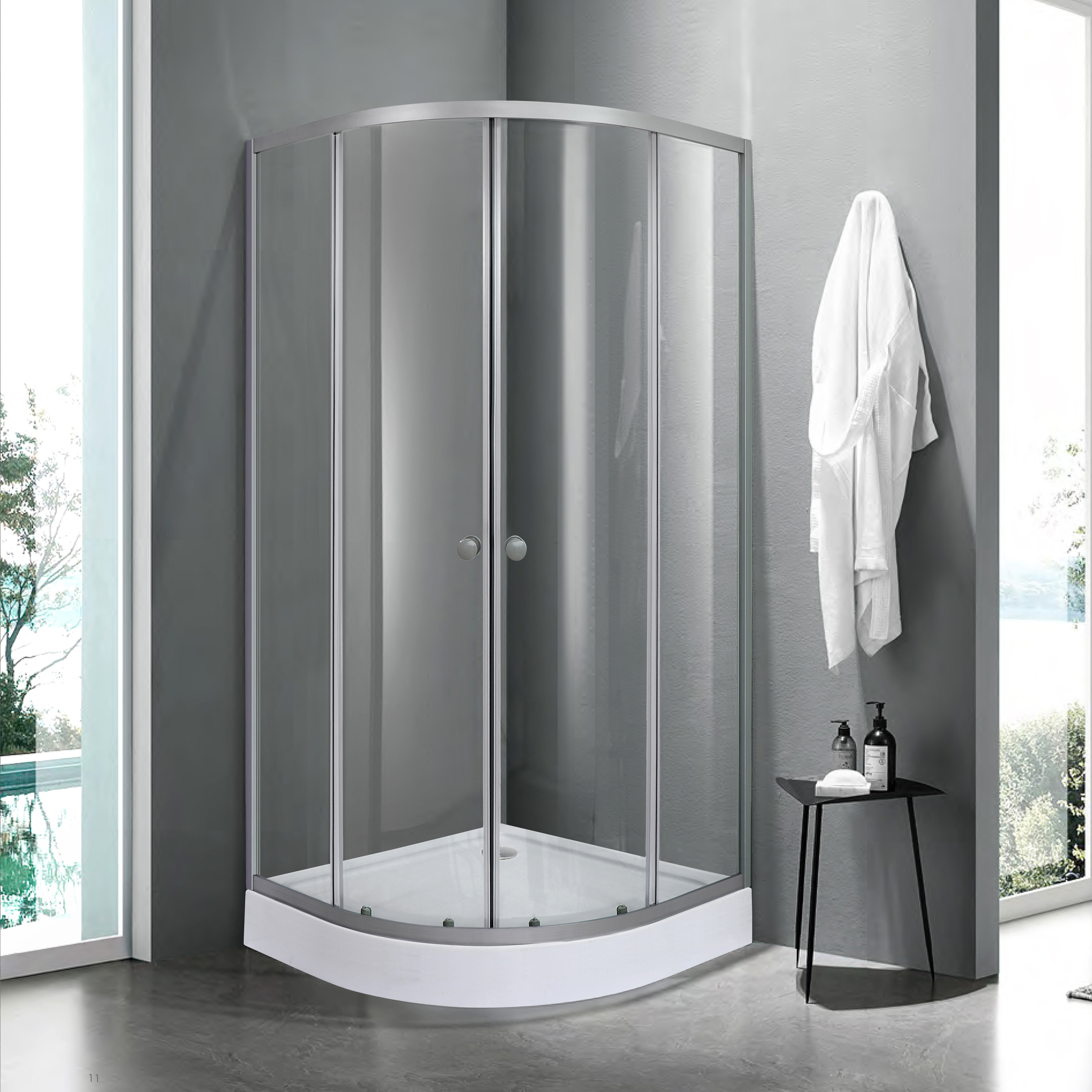 Cabina dus standard WEDDELL, semirotunda, profil aluminiu, sticla securizata, 90 x 90 x 192 cm, alb