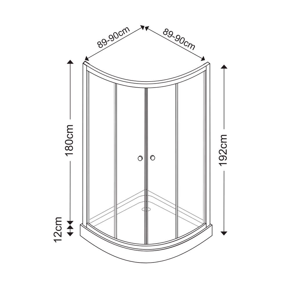 Cabina dus standard WEDDELL, semirotunda, profil aluminiu, sticla securizata, 90 x 90 x 192 cm, alb