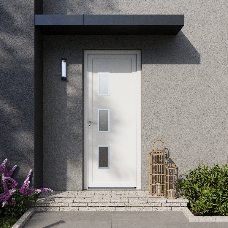 Usa exterior FORTIA Kilifi, cu geam, dreapta, PVC, 88 x 205 cm, alb