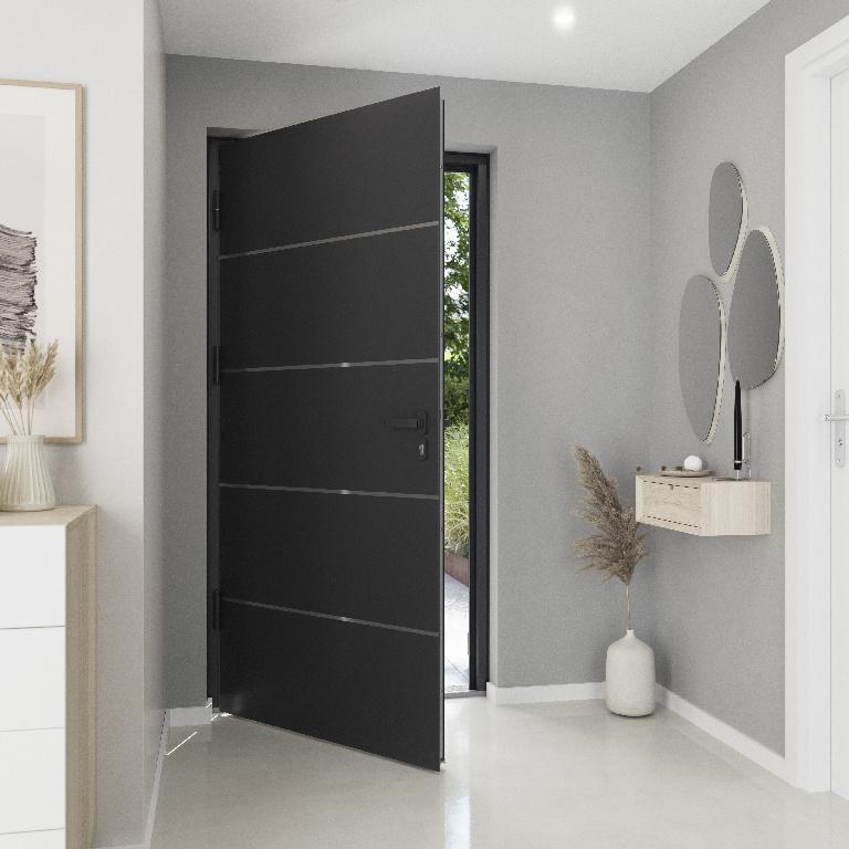 Usa exterior FORTIA Cecina, fara geam, stanga, metal, 88 x 205 cm, gri