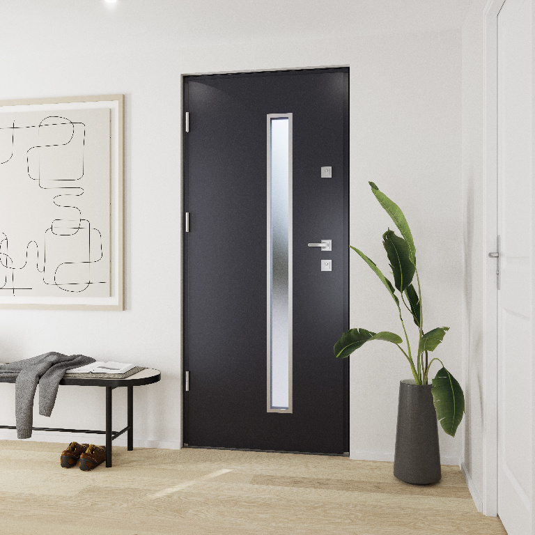 Usa exterior FORTIA Pasni, cu geam, stanga, 88 x 208 cm, antracit