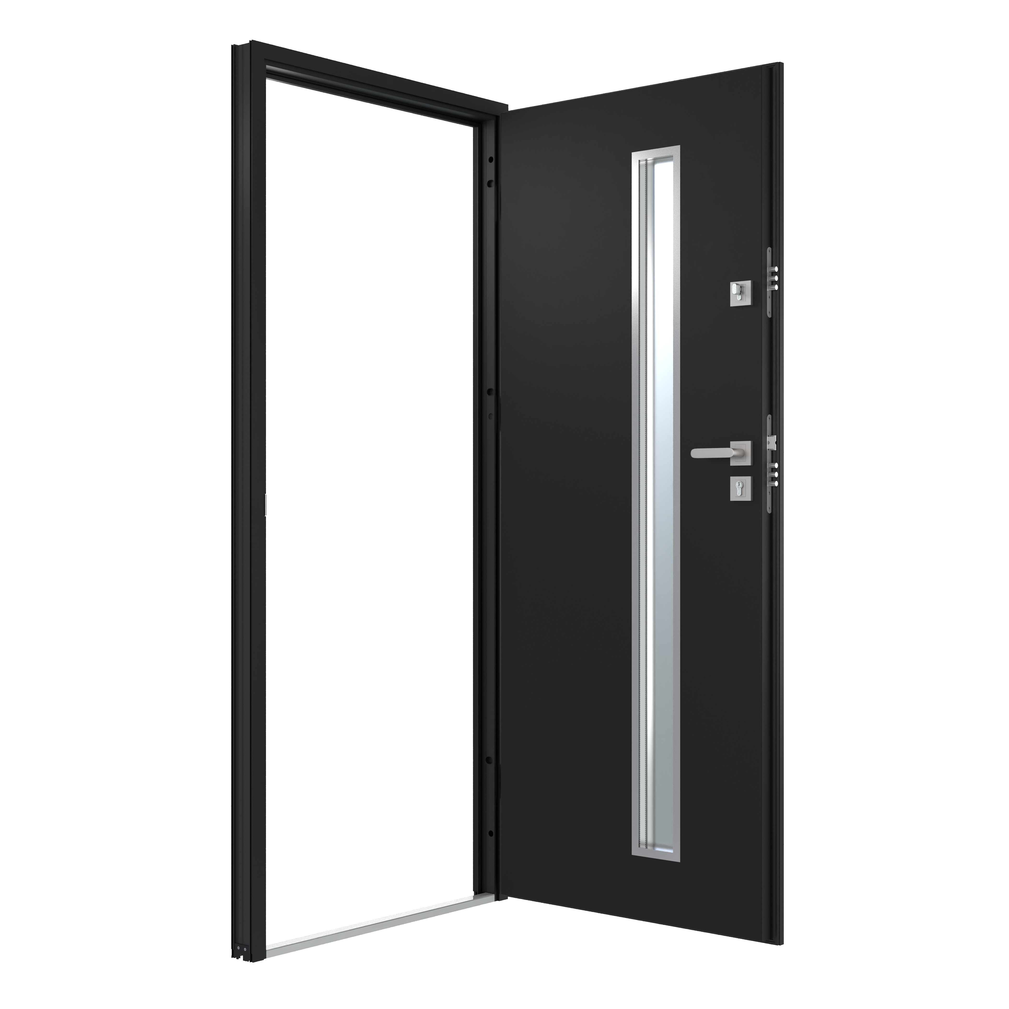 Usa exterior FORTIA Pasni, cu geam, dreapta, 88 x 208 cm, antracit