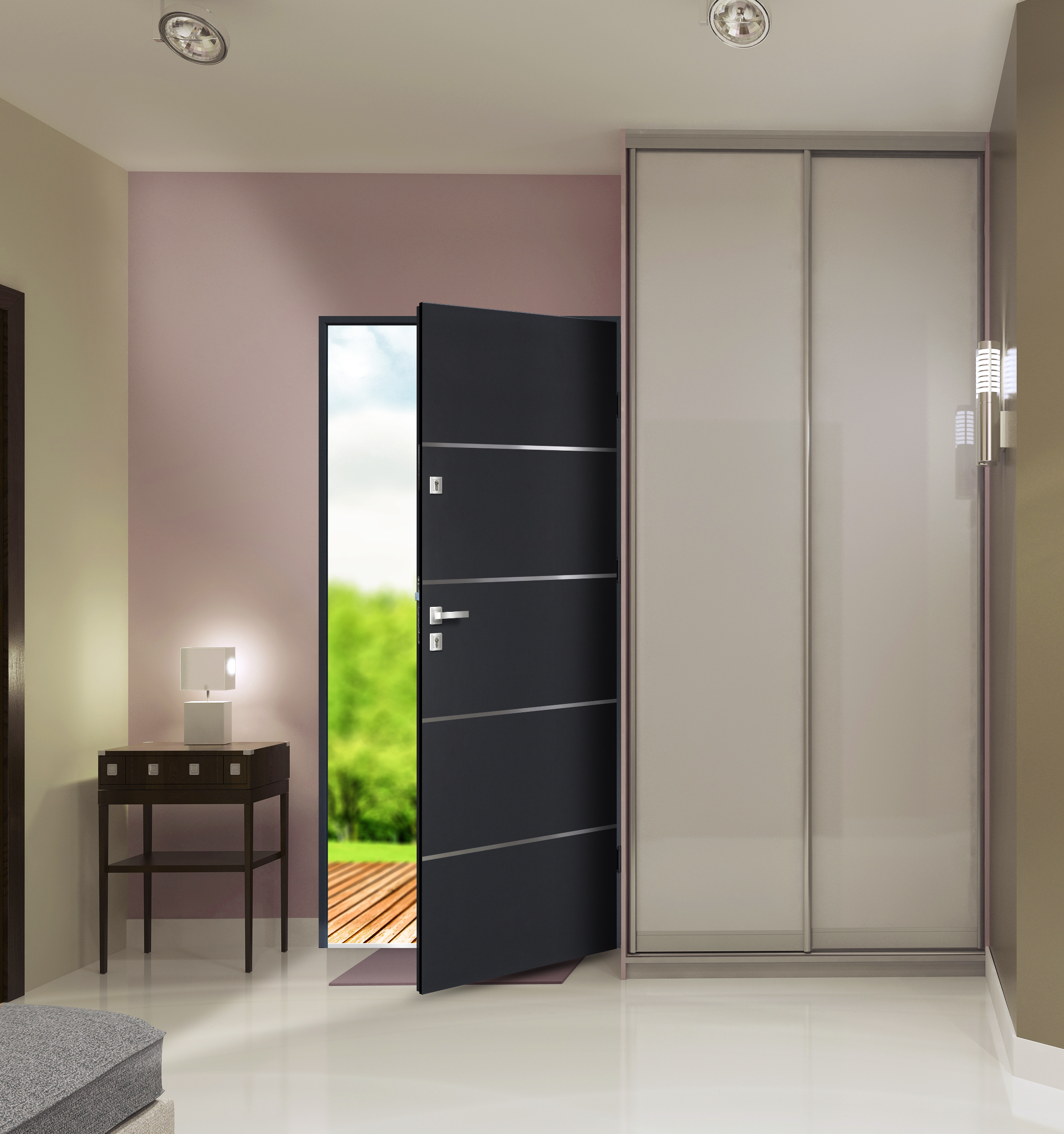 Usa exterior FORTIA Cecina, fara geam, stanga, metal, 88 x 205 cm, gri