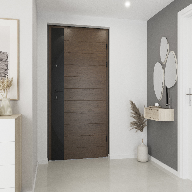 Usa exterior FORTIA Sassel, fara geam, dreapta, lemn, 88 x 205 cm, stejar