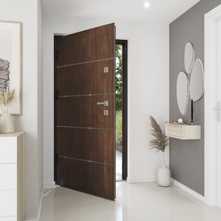 Usa exterior FORTIA Cecina, fara geam, dreapta, metal, 88 x 205 cm, nuc