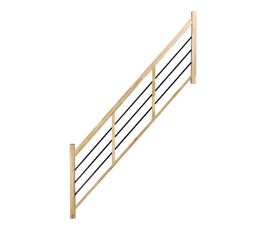 Balustrada fag cu balustri orizontali din metal Fortia, 260 cm, natur-negru