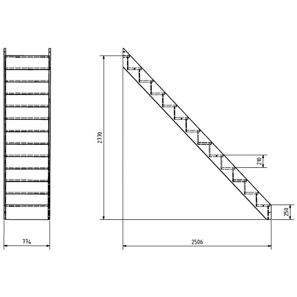 Scara interioara dreapta cu contratrepte Siderno, 277 x 77.4 cm, fag