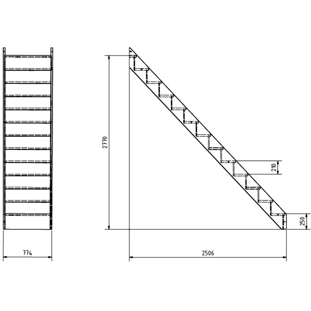 Scara interioara dreapta, fara contratrepte Siderno, 277 x 82 x 364.5 cm, fag