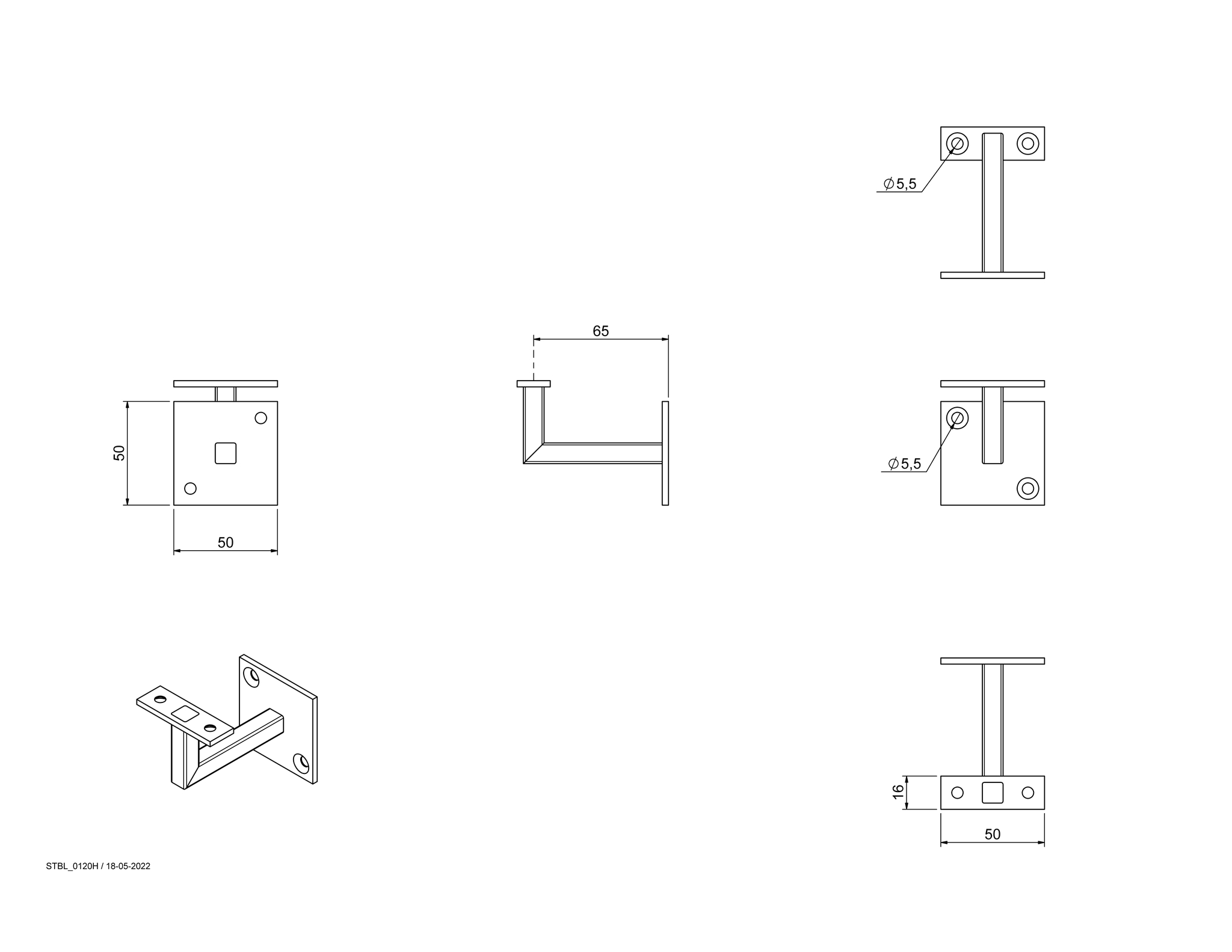 Suport mana curenta patrata inox, 7 x 7 cm
