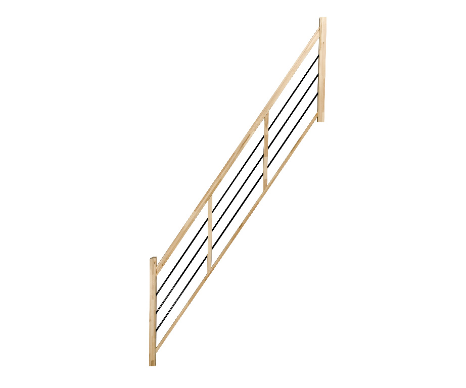Balustrada fag cu balustri orizontali din metal Fortia, 360 cm, natur-negru