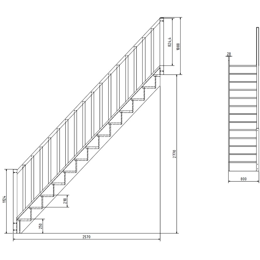 Scara interioara dreapta, contratrepte Rapallo, 277 x 80 x 364.5 cm