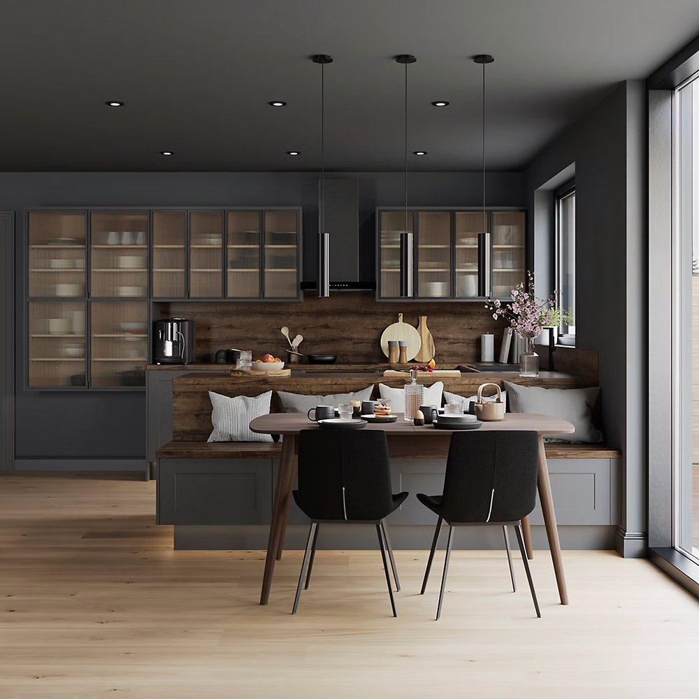 Front usa GOODHOME Winterana, Sticla cu striatii, aluminiu, 40 x 71.5 x 2 cm, negru