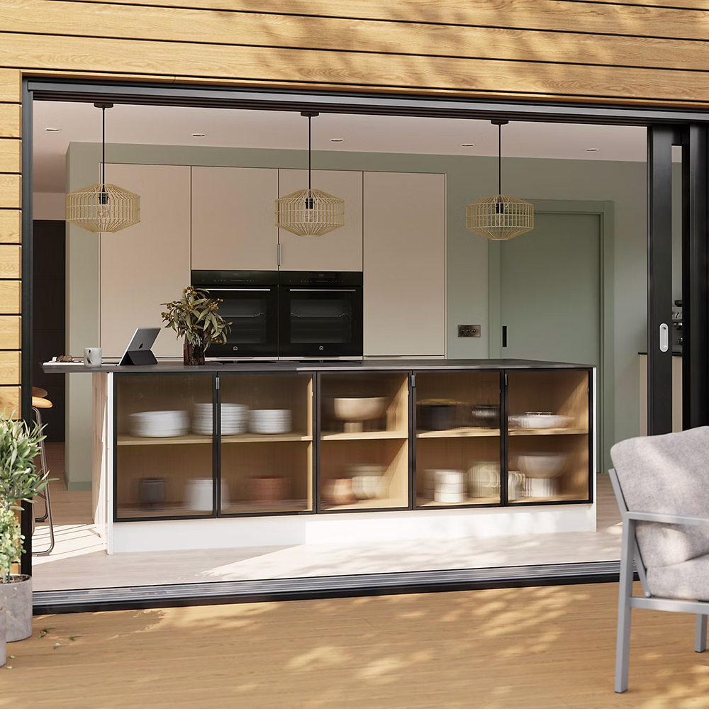 Front usa GOODHOME Winterana, Sticla cu striatii, aluminiu, 40 x 71.5 x 2 cm, negru
