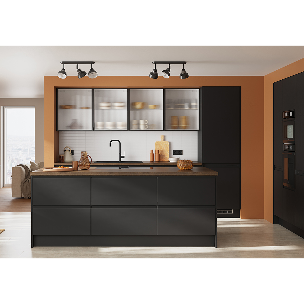 Front usa GOODHOME Winterana, Sticla cu striatii, aluminiu, 30 x 89.5 x 2 cm, negru